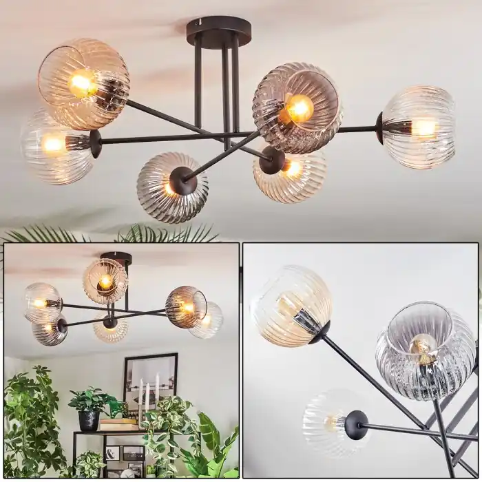 Beste Prijs Koyoto Plafondlamp, Kogellampje 80 cm Amber, Duidelijk, Rookkleurig, 6-lichts