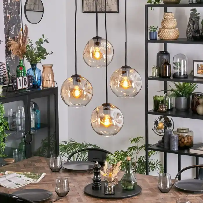 Ripoll Hanglamp, Kogellampje, Cluster hanglamp Amber, Duidelijk, 4-lichts Betrouwbaar