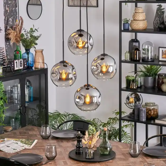 Ripoll Hanglamp, Kogellampje, Cluster hanglamp Chroom, Duidelijk, Rookkleurig, 4-lichts Betaalbaar