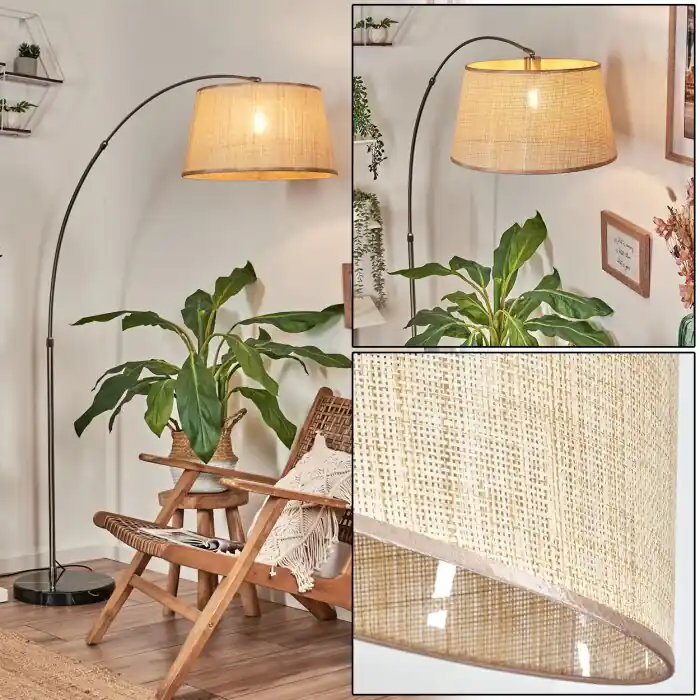 Express Levering Sabadim Staande lamp, Booglampen Nikkel mat, Zwart, 1-licht, Stoffen lampenkap