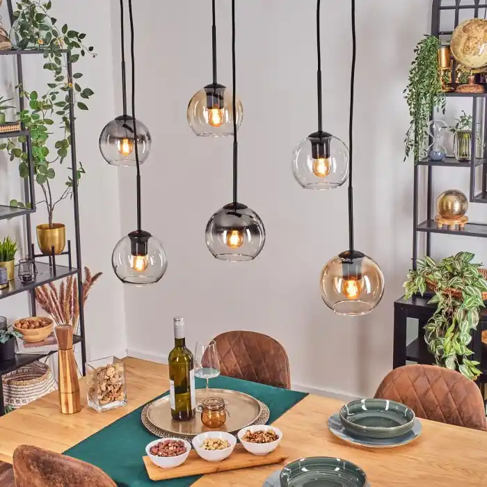 Speciale Aanbieding Koyoto Hanglamp, Kogellampje, Hanglamp Amber, Duidelijk, Rookkleurig, 6-lichts