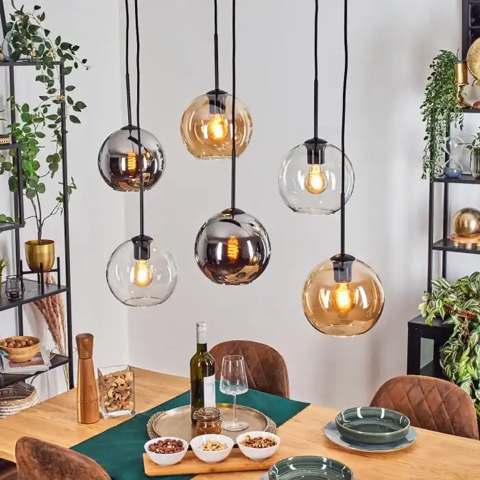 Koyoto Hanglamp, Kogellampje, Hanglamp Amber, Chroom, Duidelijk, Rookkleurig, 6-lichts Koop Online