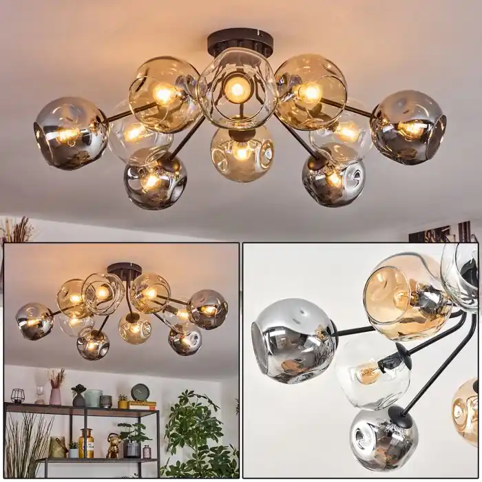 Beperkt Aanbod Ripoll Plafondlamp, Kogellampje Amber, Duidelijk, Rookkleurig, 10-lichts