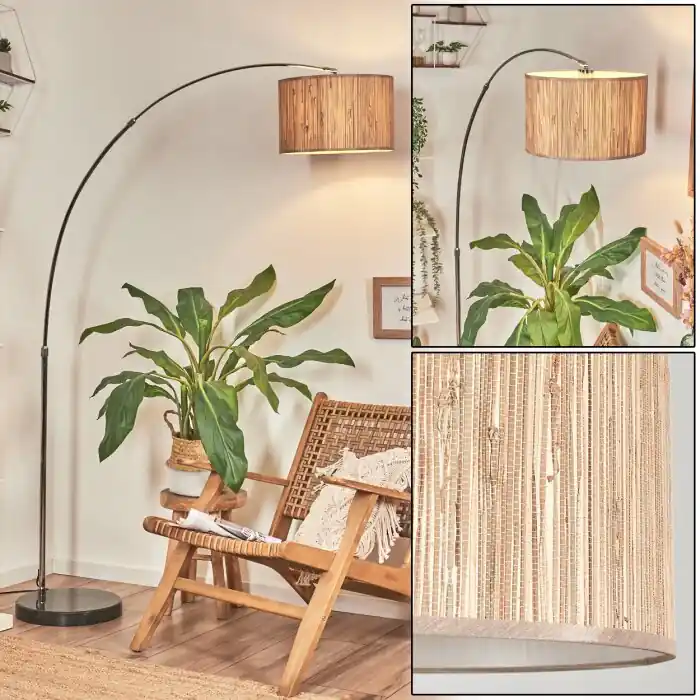Beste Prijs Bongal Staande lamp, Booglampen Chroom, Zwart, 1-licht, Stoffen lampenkap