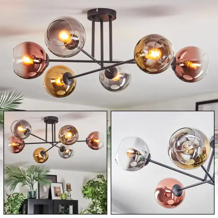Exclusieve Aanbieding Koyoto Plafondlamp, Kogellampje 72 cm Goud, Duidelijk, Koperkleurig, Rookkleurig, 6-lichts