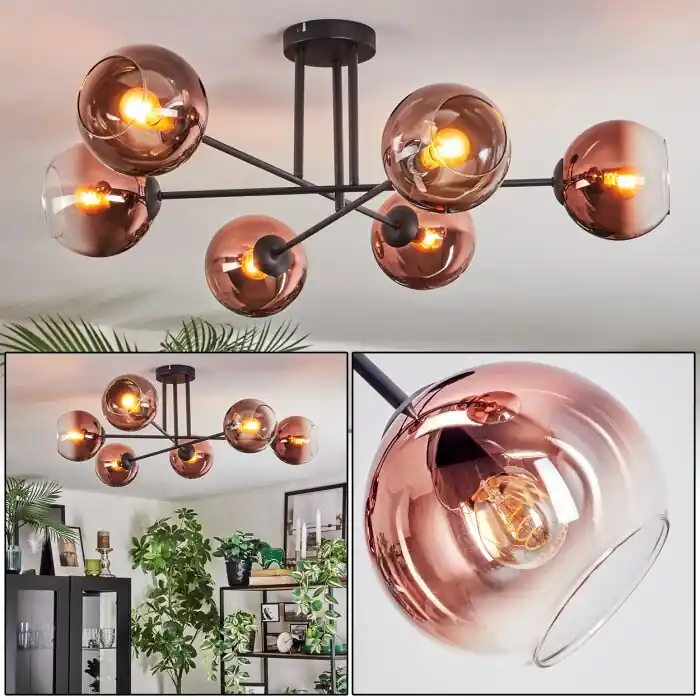 Flitsaanbieding Koyoto Plafondlamp, Kogellampje 78 cm Duidelijk, Koperkleurig, 6-lichts