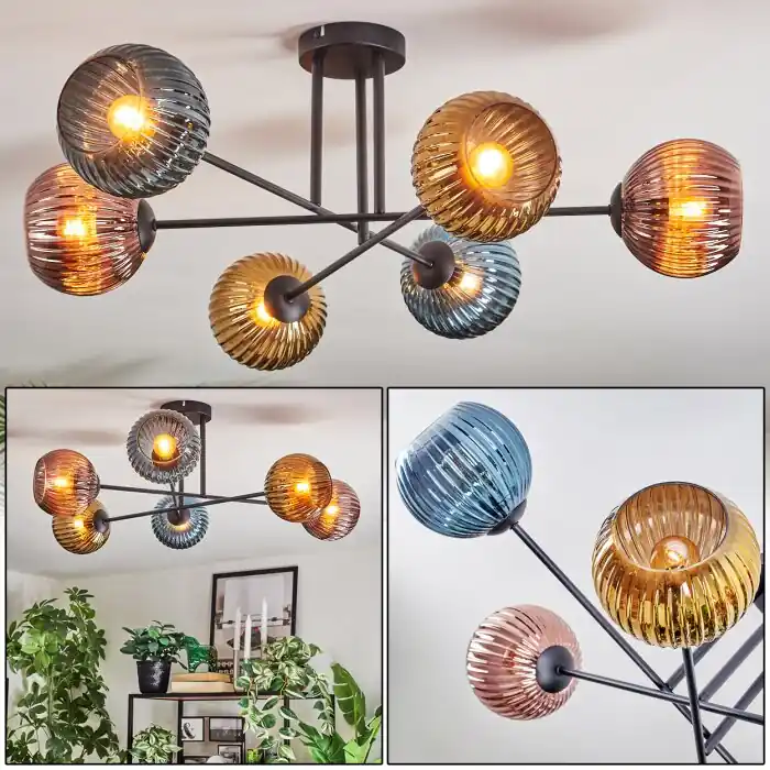 Koyoto Plafondlamp, Kogellampje 80 cm Blauw, Goud, Koperkleurig, 6-lichts Must-Have