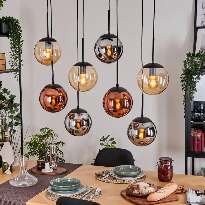 Gastor Hanglamp, Kogellampje, Hanglamp Amber, Chroom, Koperkleurig, Rookkleurig, 8-lichts Dagaanbieding
