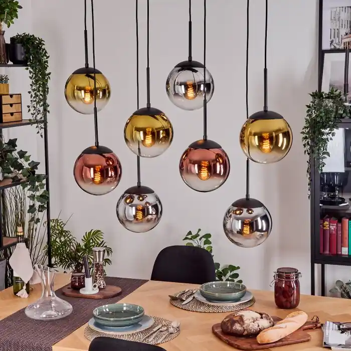 Gastor Hanglamp, Kogellampje, Hanglamp Chroom, Goud, Duidelijk, Koperkleurig, Rookkleurig, 8-lichts Nieuw