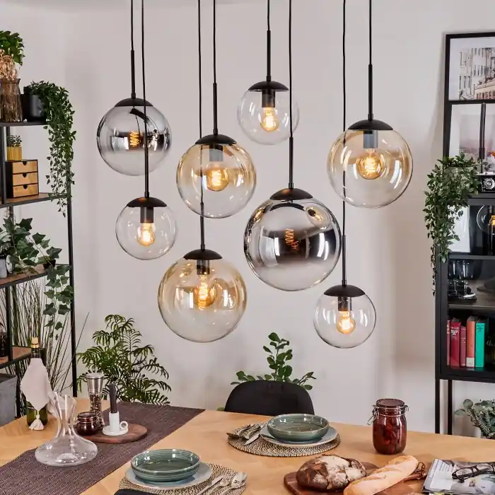 Merkproduct Gastor Hanglamp, Kogellampje, Hanglamp Amber, Chroom, Duidelijk, Rookkleurig, 8-lichts