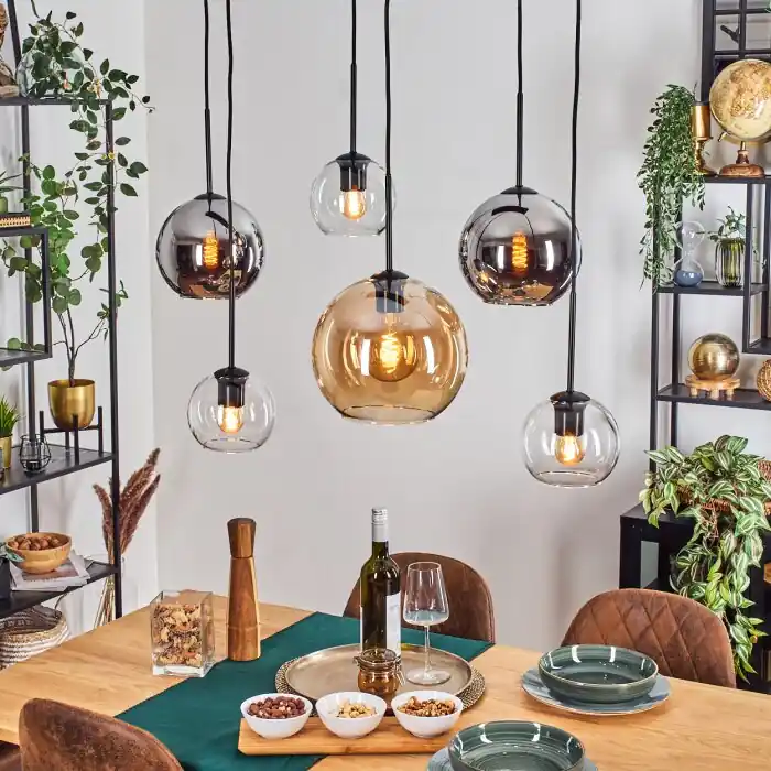 Koyoto Hanglamp, Kogellampje, Hanglamp Amber, Chroom, Duidelijk, Rookkleurig, 6-lichts Hoge Kwaliteit