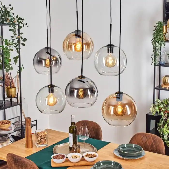 Exclusieve Aanbieding Koyoto Hanglamp, Kogellampje, Hanglamp Amber, Duidelijk, Rookkleurig, 6-lichts