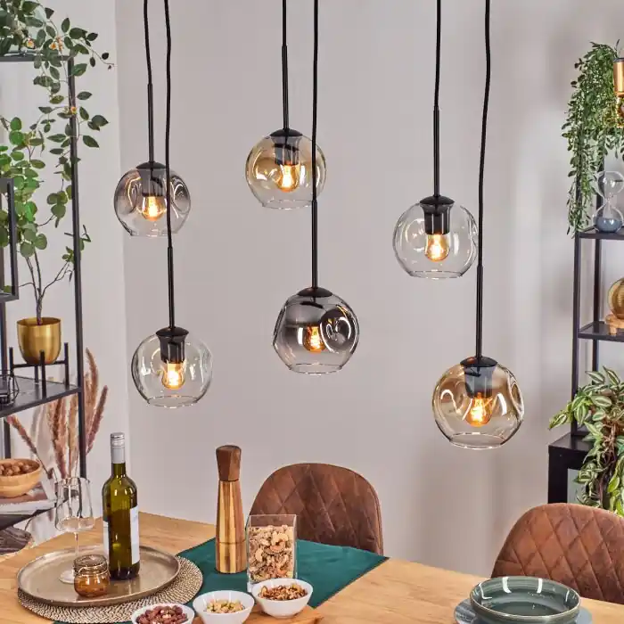 Ripoll Hanglamp, Kogellampje, Hanglamp Amber, Duidelijk, Rookkleurig, 6-lichts Speciale Aanbieding