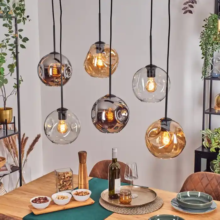 Hete Deal Ripoll Hanglamp, Kogellampje, Hanglamp Amber, Duidelijk, Rookkleurig, 6-lichts