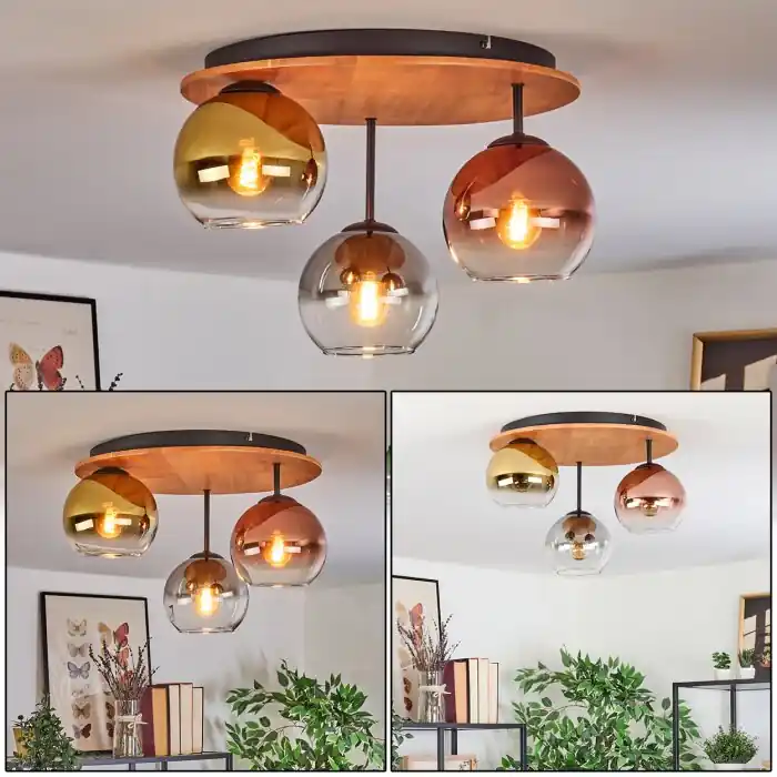 Koyoto Plafondlamp, Kogellampje 40 cm Natuurlijke kleuren, Zwart, 3-lichts Veilige Betaling