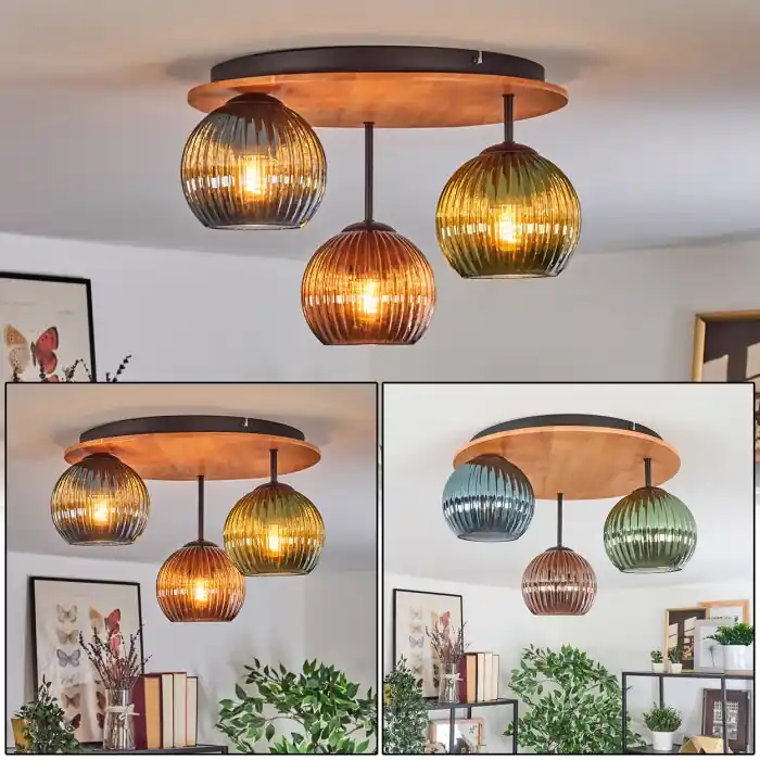 Favoriet Koyoto Plafondlamp, Kogellampje 40 cm Natuurlijke kleuren, Zwart, 3-lichts