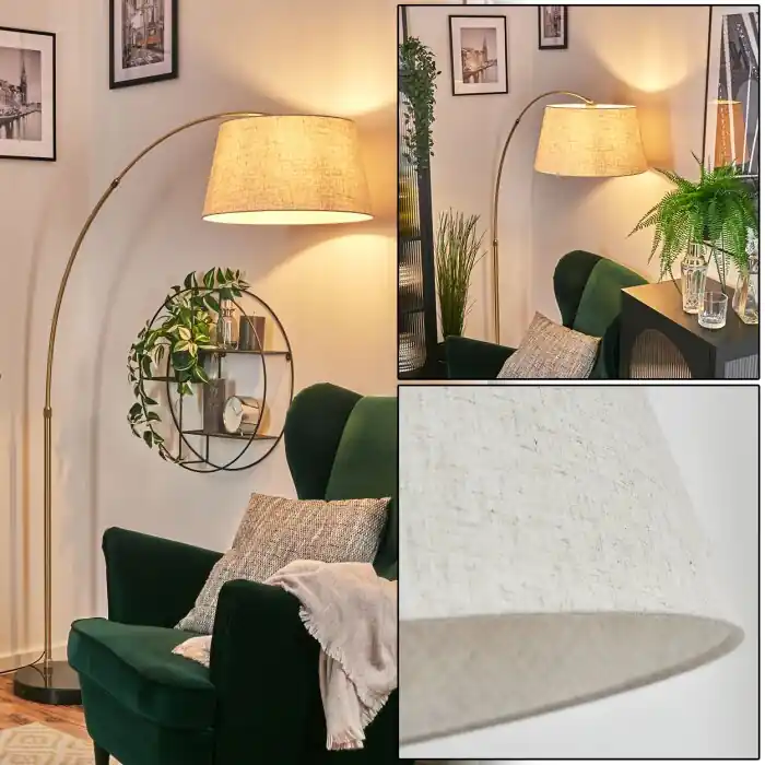Alleen Vandaag Bassagoda Staande lamp, Booglampen Messing, Zwart, 1-licht, Stoffen kap