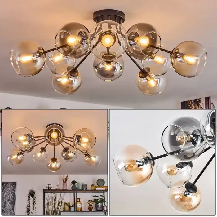 Koyoto Plafondlamp, Kogellampje 81 cm Amber, Duidelijk, Rookkleurig, 10-lichts Gratis Retour