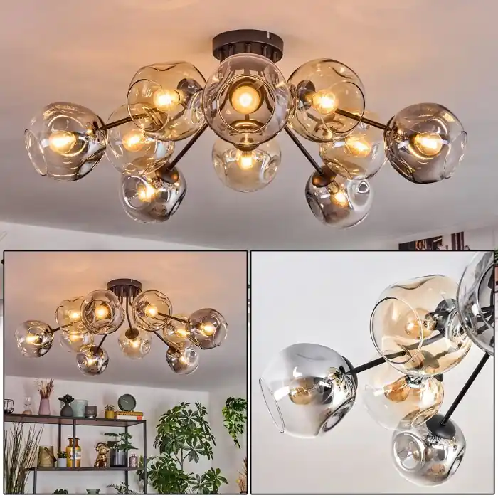 Voordeelprijs Ripoll Plafondlamp, Kogellampje Amber, Duidelijk, Rookkleurig, 10-lichts