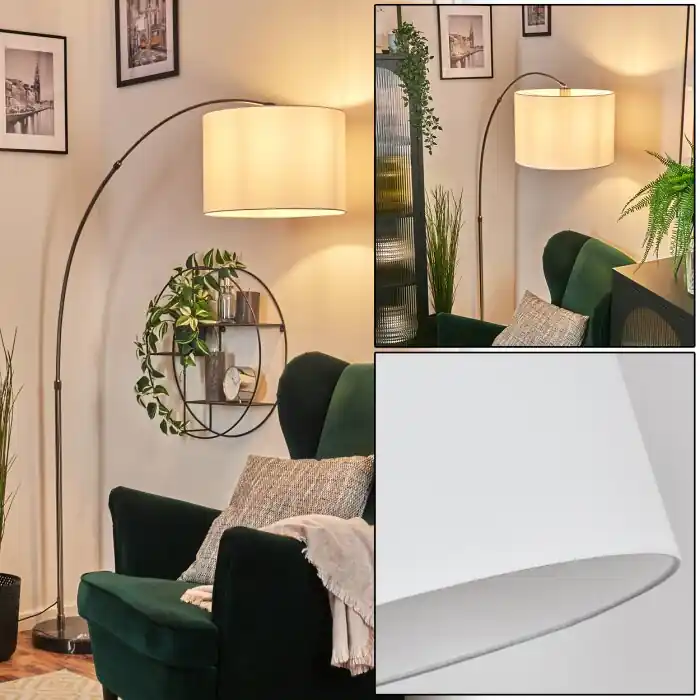 Bassagoda Staande lamp, Booglampen Nikkel mat, Zwart, 1-licht, Stoffen kap Koop Online