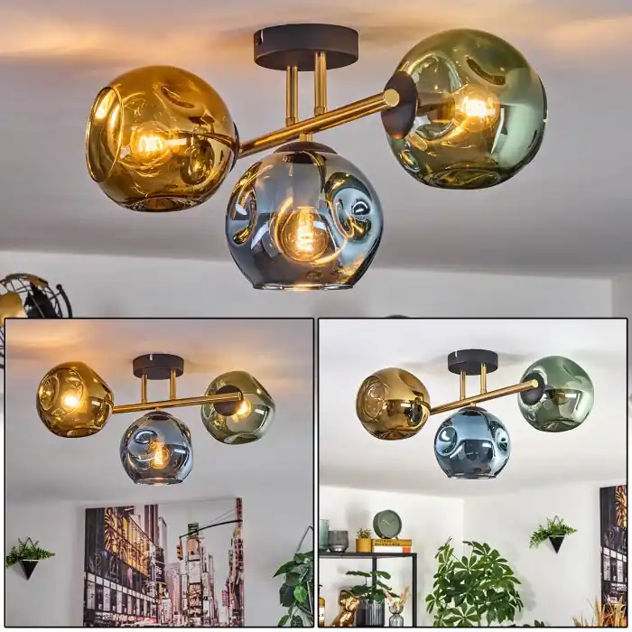Ripoll Plafondlamp, Kogellampje Goud, Zwart, 3-lichts Meest Verkocht