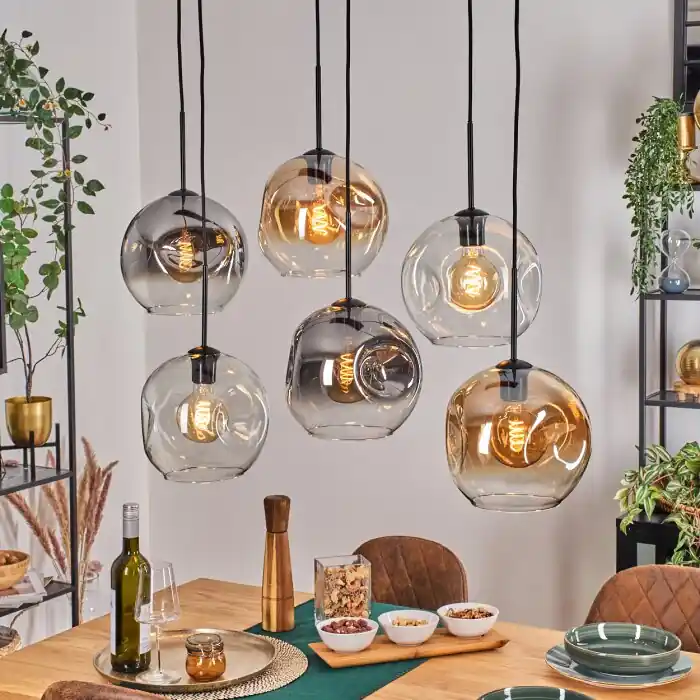Ripoll Hanglamp, Kogellampje, Hanglamp Amber, Duidelijk, Rookkleurig, 6-lichts Tijdelijk Beschikbaar
