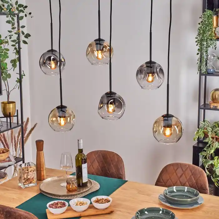 Hete Deal Ripoll Hanglamp, Kogellampje, Hanglamp Amber, Duidelijk, Rookkleurig, 6-lichts