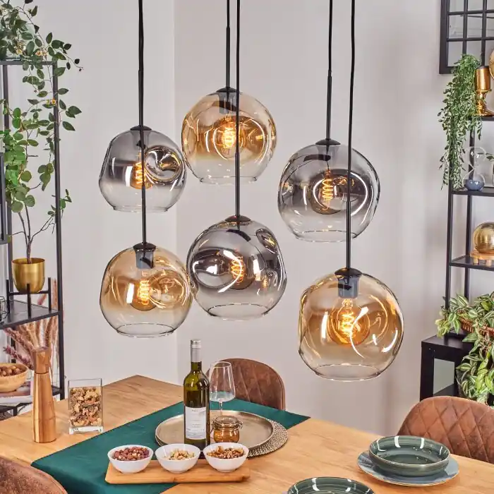 Ripoll Hanglamp, Kogellampje, Hanglamp Amber, Duidelijk, Rookkleurig, 6-lichts Favoriet