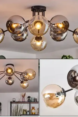 Weekendaanbieding Koyoto Plafondlamp, Kogellampje 86 cm Amber, Chroom, Rookkleurig, 8-lichts