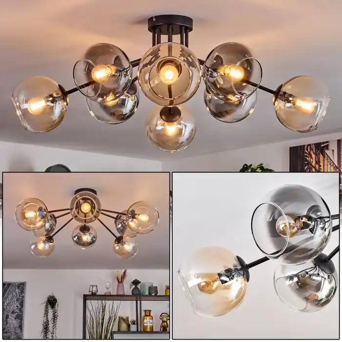 Koyoto Plafondlamp, Kogellampje 86 cm Amber, Duidelijk, Rookkleurig, 8-lichts Exclusieve Aanbieding