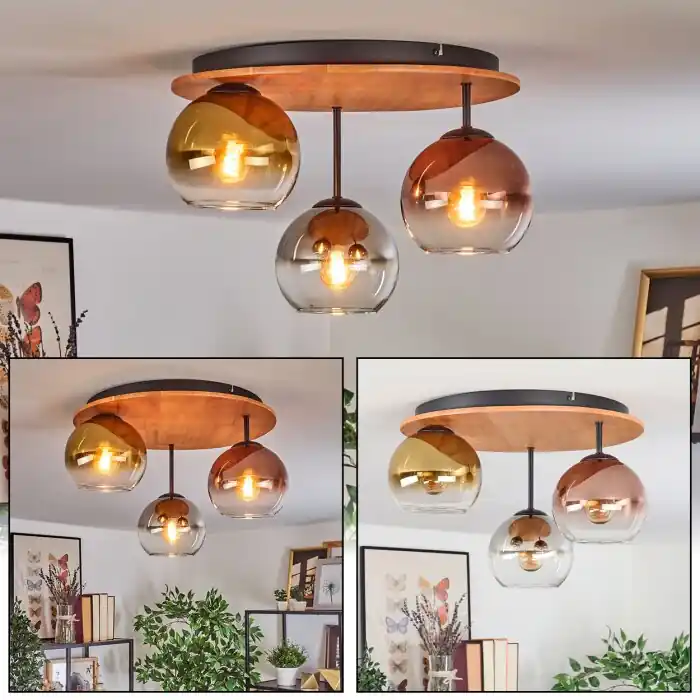 Betaalbaar Koyoto Plafondlamp, Kogellampje 40 cm Natuurlijke kleuren, Zwart, 3-lichts