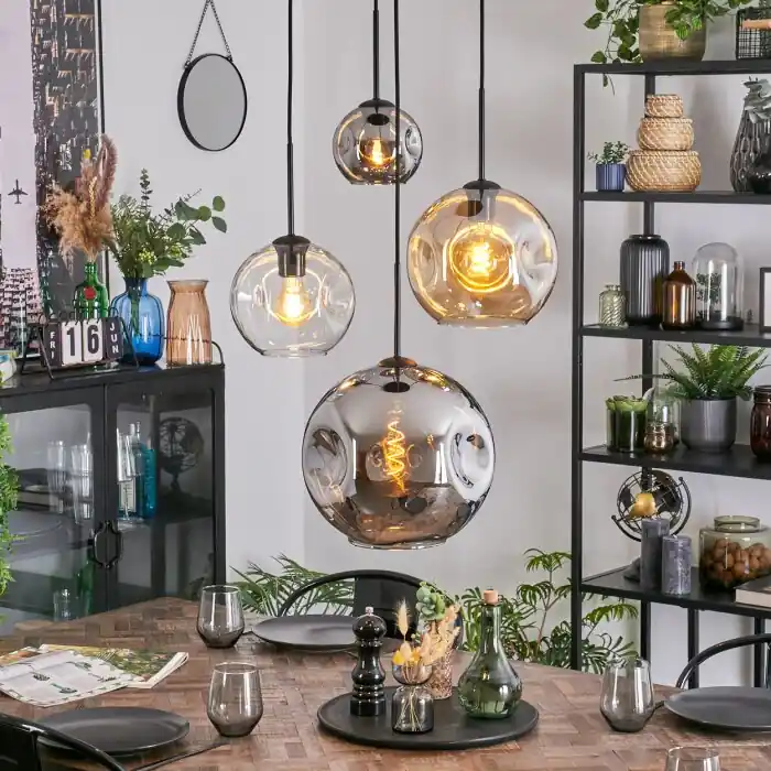 Beperkte Voorraad Ripoll Hanglamp, Kogellampje, Cluster hanglamp Amber, Chroom, Duidelijk, Rookkleurig, 4-lichts