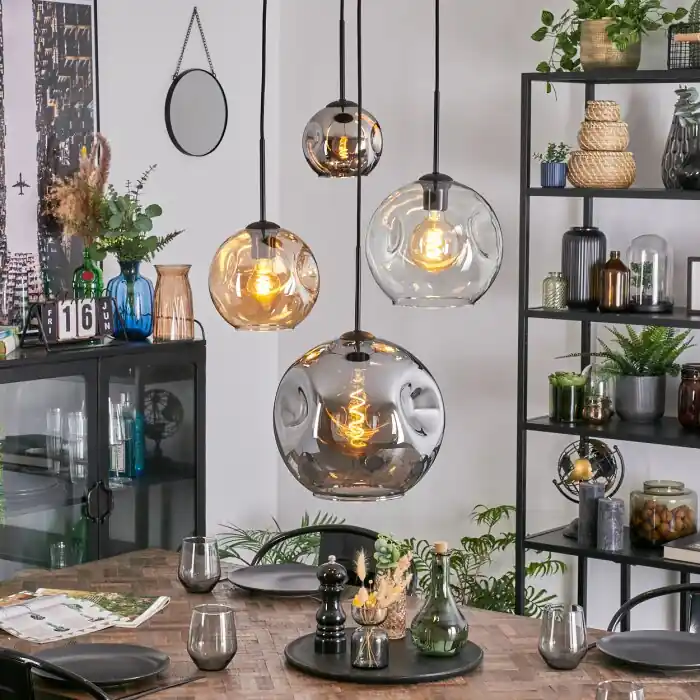 Populair Ripoll Hanglamp, Kogellampje, Cluster hanglamp Amber, Chroom, Duidelijk, Rookkleurig, 4-lichts