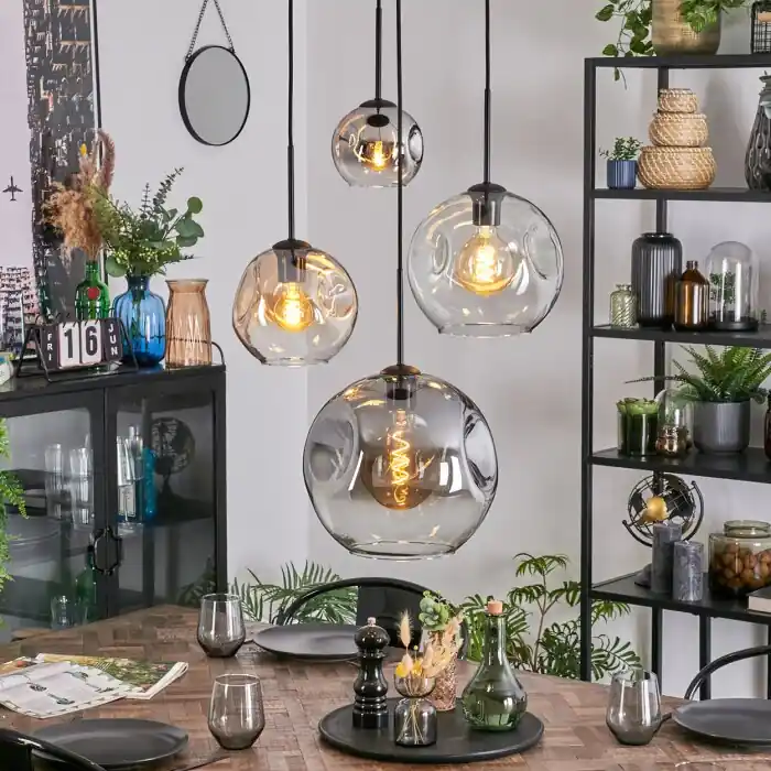 Ripoll Hanglamp, Kogellampje, Cluster hanglamp Amber, Chroom, Duidelijk, Rookkleurig, 4-lichts Alleen Vandaag