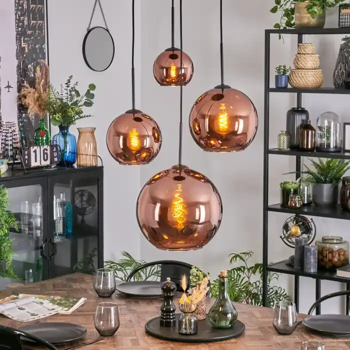 Koyoto Hanglamp, Kogellampje, Cluster hanglamp Koperkleurig, 4-lichts Bestseller