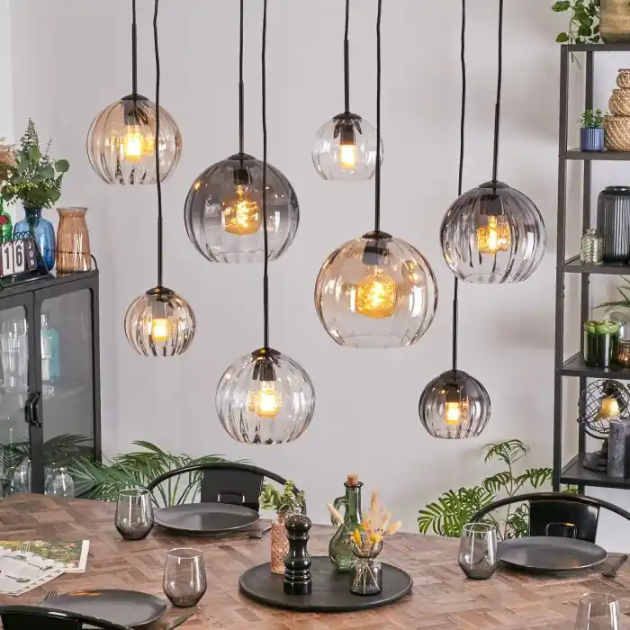 Express Levering Koyoto Hanglamp, Kogellampje, Hanglamp Amber, Duidelijk, Rookkleurig, 8-lichts