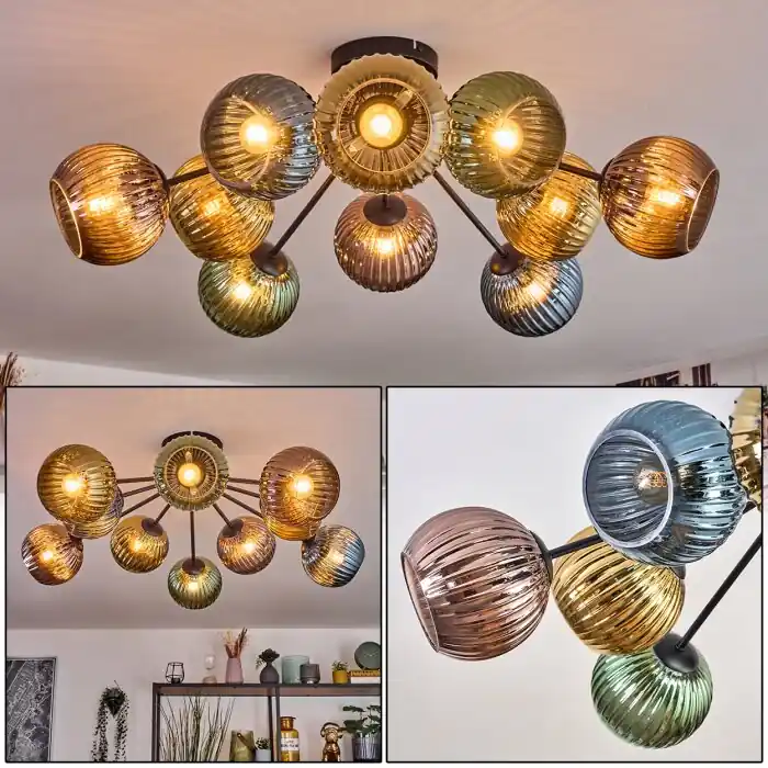 Koyoto Plafondlamp, Kogellampje 85 cm Blauw, Goud, Groen, Koperkleurig, 10-lichts Seizoensaanbieding