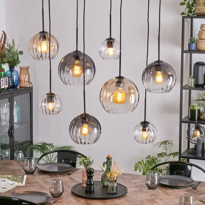 Koyoto Hanglamp, Kogellampje, Hanglamp Amber, Duidelijk, Rookkleurig, 8-lichts Hoge Kwaliteit