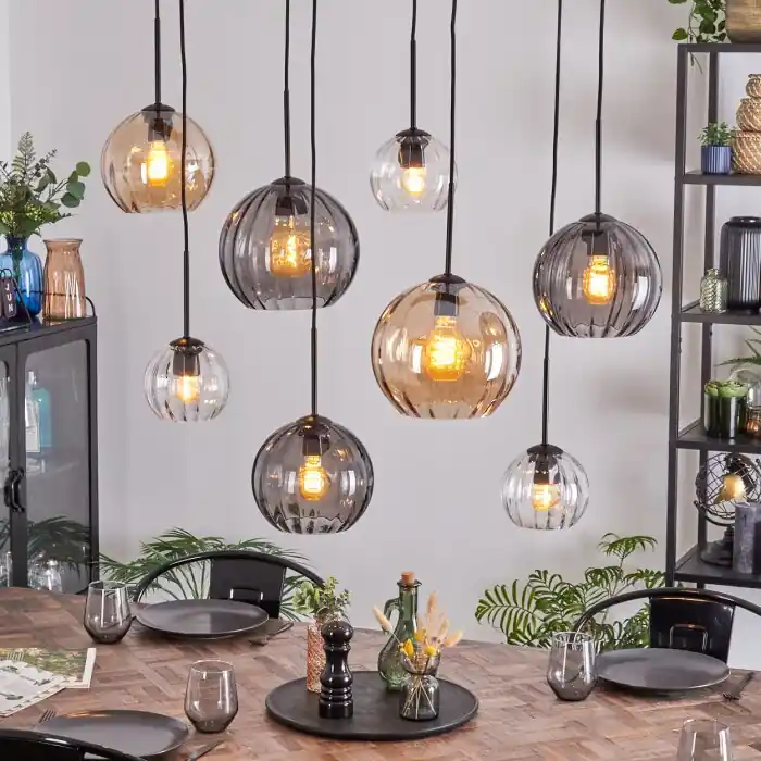 Koyoto Hanglamp, Kogellampje, Hanglamp Amber, Duidelijk, Rookkleurig, 8-lichts Lage Prijs