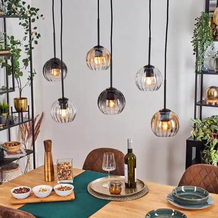 Direct Verzonden Koyoto Hanglamp, Kogellampje, Hanglamp Amber, Duidelijk, Rookkleurig, 6-lichts