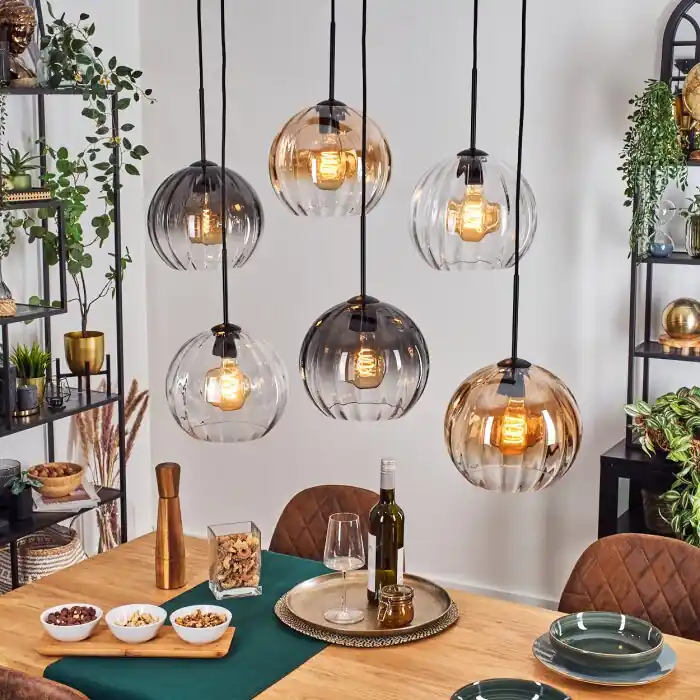 Koyoto Hanglamp, Kogellampje, Hanglamp Amber, Duidelijk, Rookkleurig, 6-lichts Speciale Aanbieding