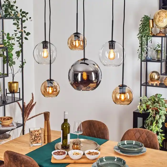 Bestseller Koyoto Hanglamp, Kogellampje, Hanglamp Amber, Chroom, Duidelijk, Rookkleurig, 6-lichts