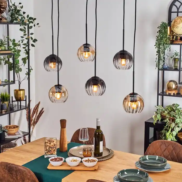 Must-Have Koyoto Hanglamp, Kogellampje, Hanglamp Amber, Duidelijk, Rookkleurig, 6-lichts