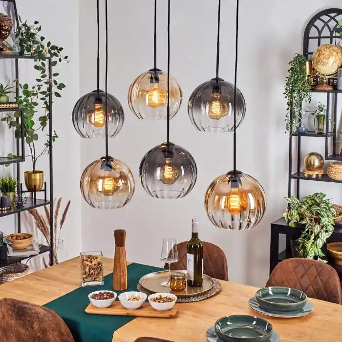 Direct Verzonden Koyoto Hanglamp, Kogellampje, Hanglamp Amber, Duidelijk, Rookkleurig, 6-lichts