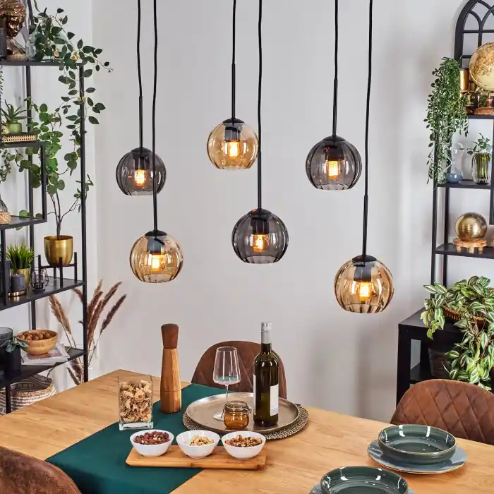 Koyoto Hanglamp, Kogellampje, Hanglamp Amber, Rookkleurig, 6-lichts Flitsaanbieding