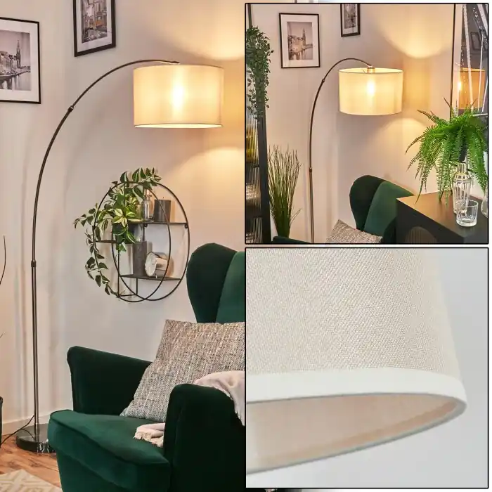 Bassagoda Staande lamp, Booglampen Nikkel mat, Zwart, 1-licht, Stoffen lampenkap Speciale Aanbieding