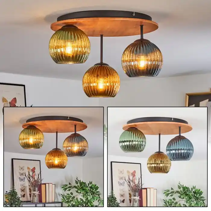 Koyoto Plafondlamp, Kogellampje 40 cm Natuurlijke kleuren, Zwart, 3-lichts Betrouwbaar