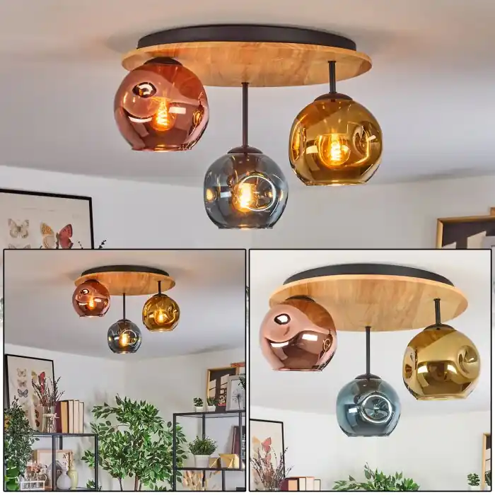 Koop Online Ripoll Plafondlamp, Kogellampje Natuurlijke kleuren, Zwart, 3-lichts
