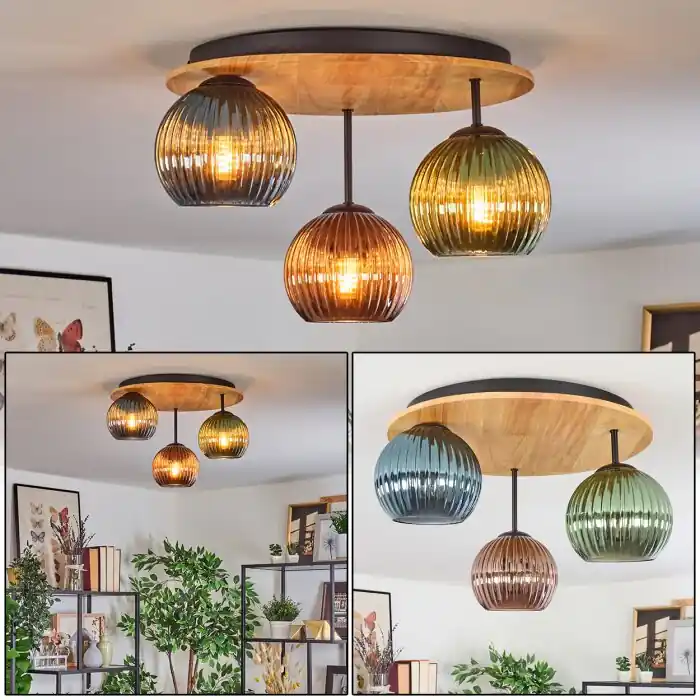 Koopje Koyoto Plafondlamp, Kogellampje Natuurlijke kleuren, Zwart, 3-lichts