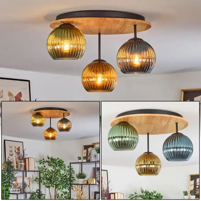 Beperkt Aanbod Koyoto Plafondlamp, Kogellampje Natuurlijke kleuren, Zwart, 3-lichts